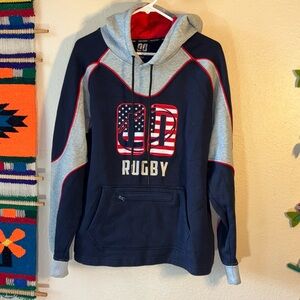 RARE USA Hooka Rugby red white and blue number 00 Hoodie Embroidered st